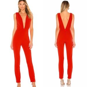 superdown REVOLVE Deep V Red Jumpsuit